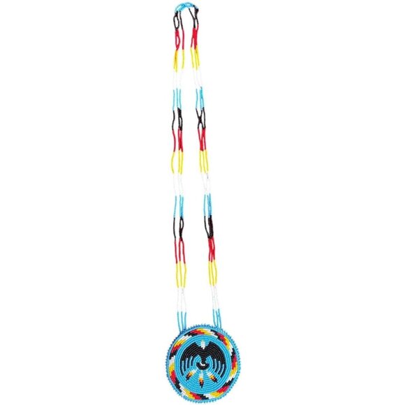 Native American Tribal Beaded Layered Medallion Necklace with Bear Paw Motif